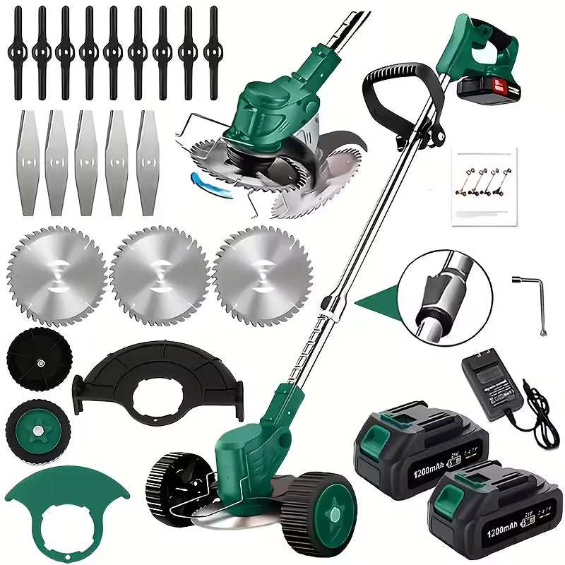 Cordless Portable Electric Lawn Mower, 3 Blades & 2 Large Lithium‑Ion Batteries, Powerful Wireless Garden Weeder for Lawn Yard, Christmas Gift for Men