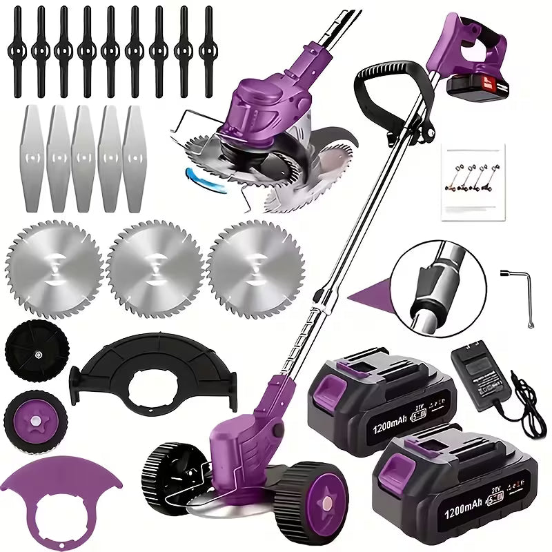 Cordless Portable Electric Lawn Mower, 3 Blades & 2 Large Lithium‑Ion Batteries, Powerful Wireless Garden Weeder for Lawn Yard, Christmas Gift for Men