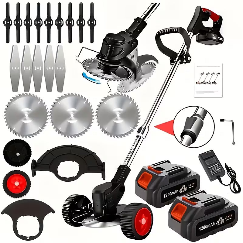 Cordless Portable Electric Lawn Mower, 3 Blades & 2 Large Lithium‑Ion Batteries, Powerful Wireless Garden Weeder for Lawn Yard, Christmas Gift for Men