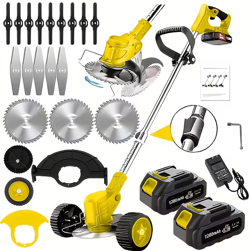 Cordless Portable Electric Lawn Mower, 3 Blades & 2 Large Lithium‑Ion Batteries, Powerful Wireless Garden Weeder for Lawn Yard, Christmas Gift for Men