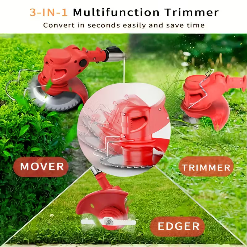 Cordless Portable Electric Lawn Mower, 3 Blades & 2 Large Lithium‑Ion Batteries, Powerful Wireless Garden Weeder for Lawn Yard, Christmas Gift for Men